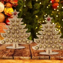 Wood Christmas Advent Calendar 2025, 24 Days Countdown Calendar to Christmas with Chocolates Candy Frame, Heart-Shaped Donut Stand, Party Decor Home Desktop Ornament for Kids Boy Girl Toddler