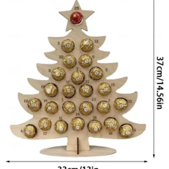 Wood Christmas Advent Calendar 2025, 24 Days Countdown Calendar to Christmas with Chocolates Candy Frame, Heart-Shaped Donut Stand, Party Decor Home Desktop Ornament for Kids Boy Girl Toddler