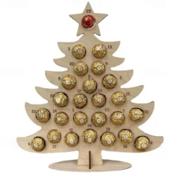 Wood Christmas Advent Calendar 2025, 24 Days Countdown Calendar to Christmas with Chocolates Candy Frame, Heart-Shaped Donut Stand, Party Decor Home Desktop Ornament for Kids Boy Girl Toddler