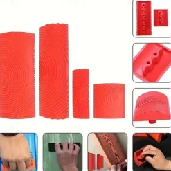 Wood Grain Effect Rubber Texture Paint Roller Brush - 1pc Artistic Wallpaper & Paint Finishing Tool for Paint Printing, Drawing
