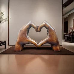 Wood Grain Love Hand Ornament, Resin Statue Art Craft, For Bookshelf Home Living Room Office Cabinet Decor, Room Tabletop Entryway Decor, Mother's Day New Year Easter Party Decor