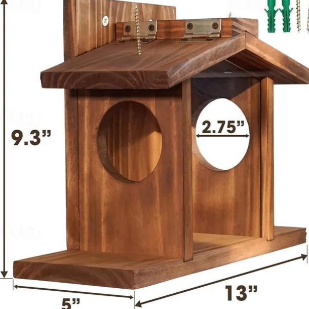 Wood Squirrel Feeder,Turdy Squirrel Feeding House,Wooden Squirrel Picnic Table Feeder,No Assembly Required,Stable Squirrels Stool Bar,Durable Box Easy to Fill with Removable Front Panel