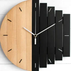 Wood Wall Clock Quartz Analog Silent Non-Ticking Decorative Modern Wall Clock Battery Operated for Living Room Bathroom Bedroom Kitchen Office School