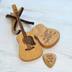 Wooden Acoustic Guitar Pick Box with Stand, Personalized Guitar Box for Pick