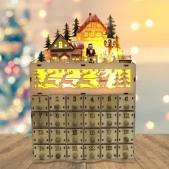 Wooden Advent Calendar with 24 Drawers DIY Christmas Calendar with LED Lighting Gift for Children