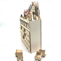 Wooden Advent Calendar with 24 Drawers DIY Christmas Calendar with LED Lighting Gift for Children