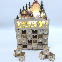 Wooden Advent Calendar with 24 Drawers DIY Christmas Calendar with LED Lighting Gift for Children