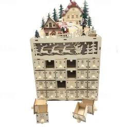Wooden Advent Calendar with 24 Drawers DIY Christmas Calendar with LED Lighting Gift for Children