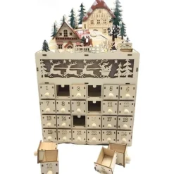 Wooden Advent Calendar with 24 Drawers DIY Christmas Calendar with LED Lighting Gift for Children
