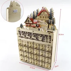 Wooden Advent Calendar with 24 Drawers DIY Christmas Calendar with LED Lighting Gift for Children