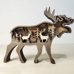 Wooden Animal Wolf Statue Creativity Wolf Totem Office Home Decorate Crafts North Forest Elk Brown Bear Ornaments