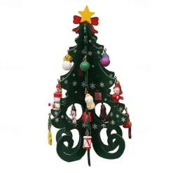 Wooden Christmas Tree Christmas Gift Six-Piece Tree With A Set Of Small Pendants Christmas Ornaments Gift Decorations
