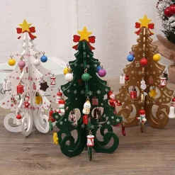Wooden Christmas Tree Christmas Gift Six-Piece Tree With A Set Of Small Pendants Christmas Ornaments Gift Decorations
