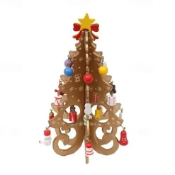 Wooden Christmas Tree Christmas Gift Six-Piece Tree With A Set Of Small Pendants Christmas Ornaments Gift Decorations