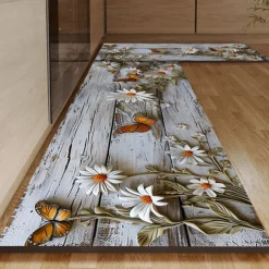 Wooden Daisy Area Rug Kitchen Mat Non-Slip Oil Proof Floor Mat Livingroom Rug Indoor Outdoor Mat Bedroom Decor Bathroom Mat Entrance Rug Door Mat