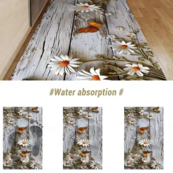 Wooden Daisy Area Rug Kitchen Mat Non-Slip Oil Proof Floor Mat Livingroom Rug Indoor Outdoor Mat Bedroom Decor Bathroom Mat Entrance Rug Door Mat