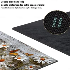 Wooden Daisy Area Rug Kitchen Mat Non-Slip Oil Proof Floor Mat Livingroom Rug Indoor Outdoor Mat Bedroom Decor Bathroom Mat Entrance Rug Door Mat