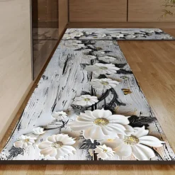 Wooden Daisy Pattern Kitchen Rug Area Rug Mat Non-Slip Oil Proof Floor Mat Livingroom Rug Indoor Outdoor Mat Bedroom Decor Bathroom Mat Entrance Rug Door Mat