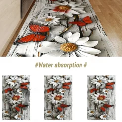Wooden Daisy Pattern Kitchen Rug Area Rug Mat Non-Slip Oil Proof Floor Mat Livingroom Rug Indoor Outdoor Mat Bedroom Decor Bathroom Mat Entrance Rug Door Mat
