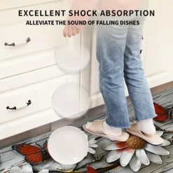Wooden Daisy Pattern Kitchen Rug Area Rug Mat Non-Slip Oil Proof Floor Mat Livingroom Rug Indoor Outdoor Mat Bedroom Decor Bathroom Mat Entrance Rug Door Mat