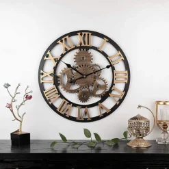 Wooden European Retro Wall Clock Gold Roman Gear Clock Decorative Luxury Classic Quartz Clock Modern Design For Home decor Wall Clocks 58 cm