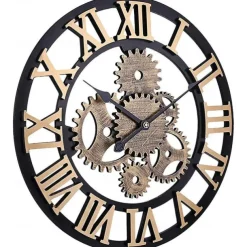 Wooden European Retro Wall Clock Gold Roman Gear Clock Decorative Luxury Classic Quartz Clock Modern Design For Home decor Wall Clocks 58 cm