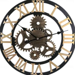 Wooden European Retro Wall Clock Gold Roman Gear Clock Decorative Luxury Classic Quartz Clock Modern Design For Home decor Wall Clocks 58 cm