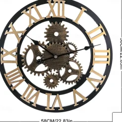 Wooden European Retro Wall Clock Gold Roman Gear Clock Decorative Luxury Classic Quartz Clock Modern Design For Home decor Wall Clocks 58 cm