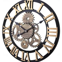 Wooden European Retro Wall Clock Gold Roman Gear Clock Decorative Luxury Classic Quartz Clock Modern Design For Home decor Wall Clocks 58 cm