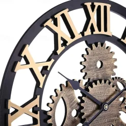 Wooden European Retro Wall Clock Gold Roman Gear Clock Decorative Luxury Classic Quartz Clock Modern Design For Home decor Wall Clocks 58 cm