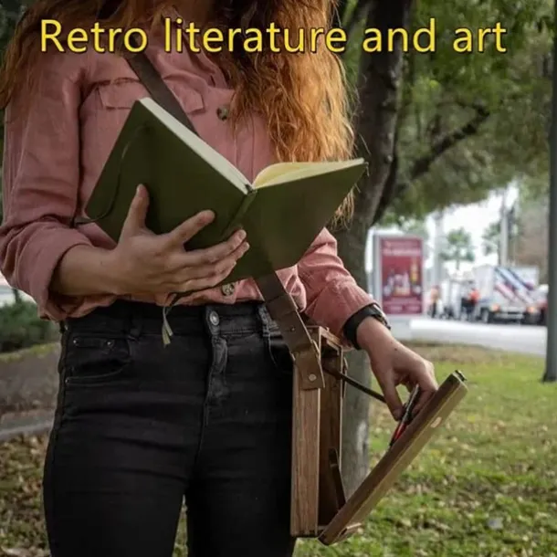 Wooden Handmade Portable Crossbody Postman Bag, Multifunctional Artist Tool Brush Storage Box (Wood Color) Gift