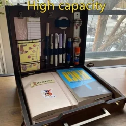 Wooden Handmade Portable Crossbody Postman Bag, Multifunctional Artist Tool Brush Storage Box (Wood Color) Gift