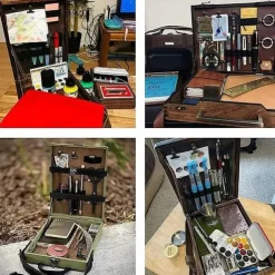 Wooden Handmade Portable Crossbody Postman Bag, Multifunctional Artist Tool Brush Storage Box (Wood Color) Gift