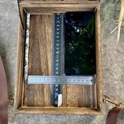 Wooden Handmade Portable Crossbody Postman Bag, Multifunctional Artist Tool Brush Storage Box (Wood Color) Gift