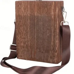 Wooden Handmade Portable Crossbody Postman Bag, Multifunctional Artist Tool Brush Storage Box (Wood Color) Gift