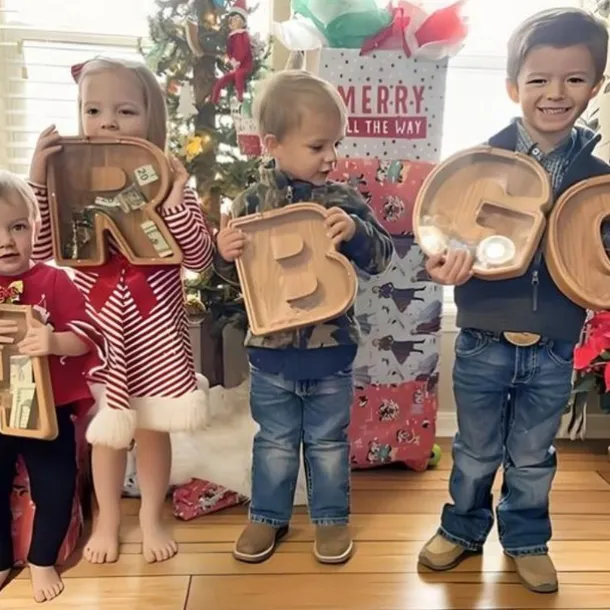 Wooden Letter Piggy Bank 26 Alphabets Wooden Coin Piggy Bank Christmas Birthday Toy Gift Home Decoration for Kids