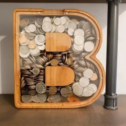 Wooden Letter Piggy Bank 26 Alphabets Wooden Coin Piggy Bank Christmas Birthday Toy Gift Home Decoration for Kids