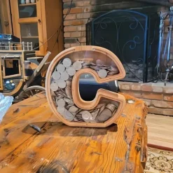 Wooden Letter Piggy Bank 26 Alphabets Wooden Coin Piggy Bank Christmas Birthday Toy Gift Home Decoration for Kids