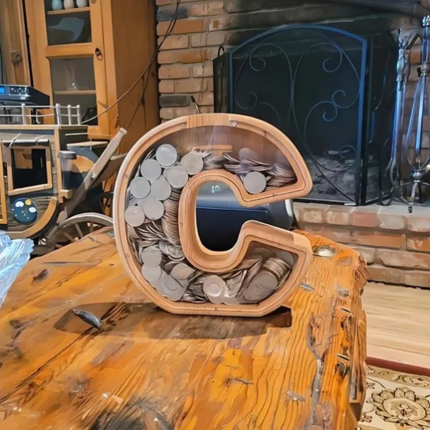 Wooden Letter Piggy Bank 26 Alphabets Wooden Coin Piggy Bank Christmas Birthday Toy Gift Home Decoration for Kids