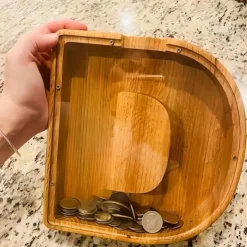 Wooden Letter Piggy Bank 26 Alphabets Wooden Coin Piggy Bank Christmas Birthday Toy Gift Home Decoration for Kids
