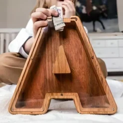 Wooden Letter Piggy Bank 26 Alphabets Wooden Coin Piggy Bank Christmas Birthday Toy Gift Home Decoration for Kids