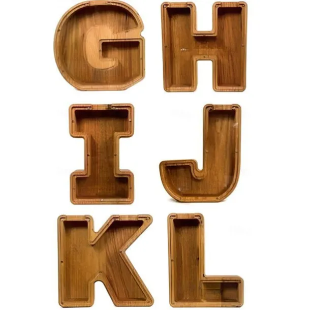 Wooden Letter Piggy Bank 26 Alphabets Wooden Coin Piggy Bank Christmas Birthday Toy Gift Home Decoration for Kids