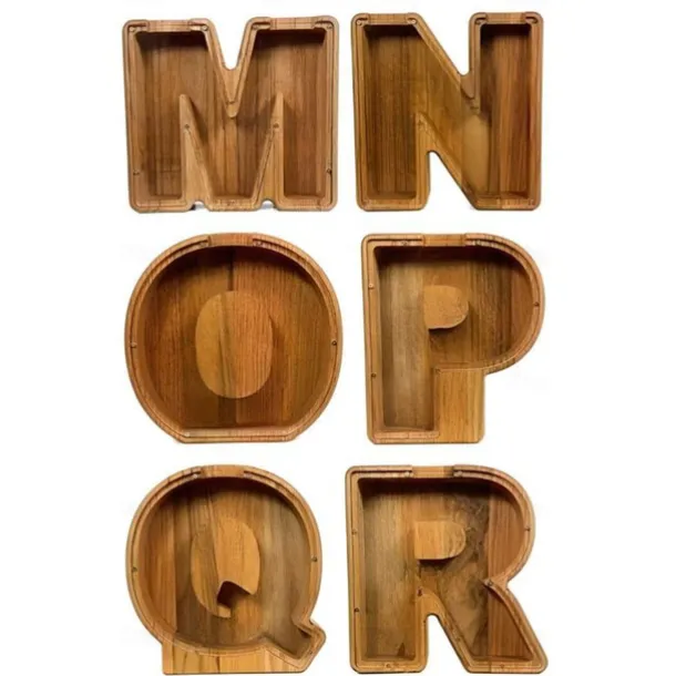 Wooden Letter Piggy Bank 26 Alphabets Wooden Coin Piggy Bank Christmas Birthday Toy Gift Home Decoration for Kids