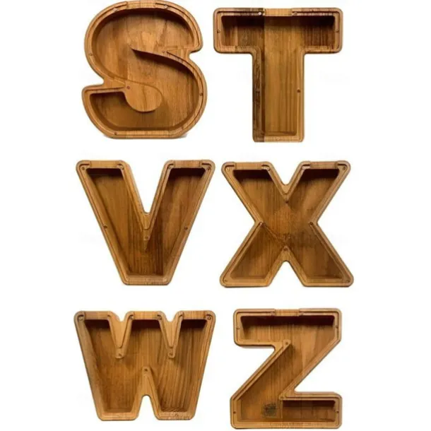 Wooden Letter Piggy Bank 26 Alphabets Wooden Coin Piggy Bank Christmas Birthday Toy Gift Home Decoration for Kids