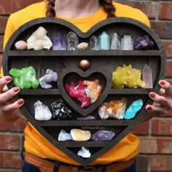 Wooden Moon Shelf, Durable Pine Floating Shelves Engraved Moon Design Shelf for Crystal Essential Oil Display Home Decor-Heart