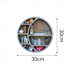 Wooden Moon Shelf, Durable Pine Floating Shelves Engraved Moon Design Shelf for Crystal Essential Oil Display Home Decor-Heart