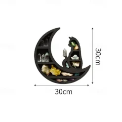 Wooden Moon Shelf, Durable Pine Floating Shelves Engraved Moon Design Shelf for Crystal Essential Oil Display Home Decor-Heart