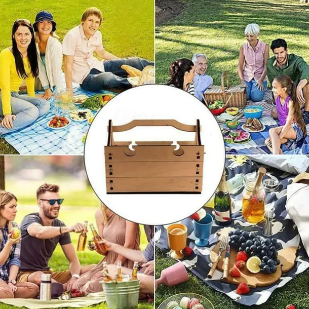 Wooden Outdoor Folding Picnic Basket Table,Portable Wooden Outdoor Picnic Wine Table Folding Beach Table Snack Cheese Tray, For Picnic Outdoor On The Beach Park Or Indoor