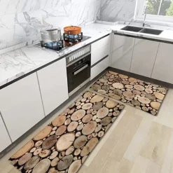 Wooden Texture Kitchen Mat Hallway Carpets Area Rugs Washable for Bedroom Living Room Kitchen Bathroom Anti-Slip Floor Mats