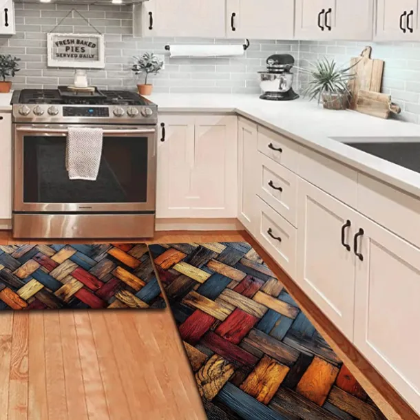 Wooden Texture Kitchen Mat Hallway Carpets Area Rugs Washable for Bedroom Living Room Kitchen Bathroom Anti-Slip Floor Mats